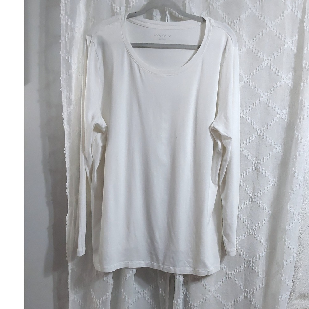Ava & Viv Womens 2X White Long Sleeve Scoop Neck Basic Tee Shirt Plus Size